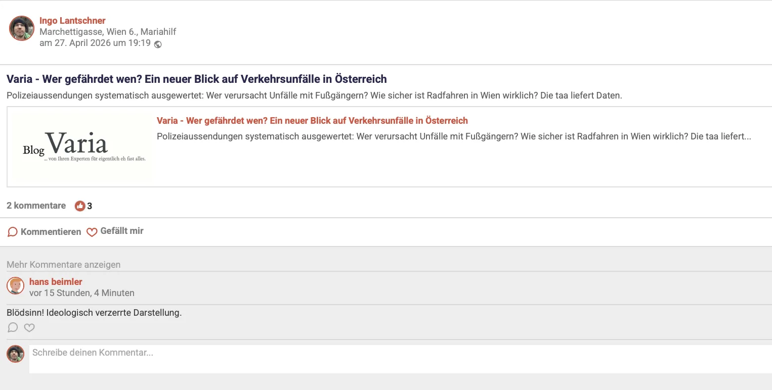 Screenshot einer FragNebenan-Diskussion mit dem Kommentar »Blödsinn! Ideologisch verzerrte Darstellung.«